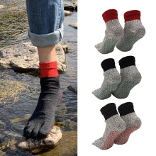 Level 5 HPPE Anti Cut Anti Puncture Outdoor Hiking 5 Toe Crew Socks Grey + Green Rubber + Black Brim