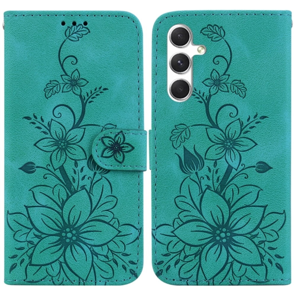 Compatible With Samsung Galaxy S24 5G 6.2" Pu Leather Flip Wallet Case Â Lily Embossed, Strong Magnetic Closure & Card Slots Green 9152228516700
