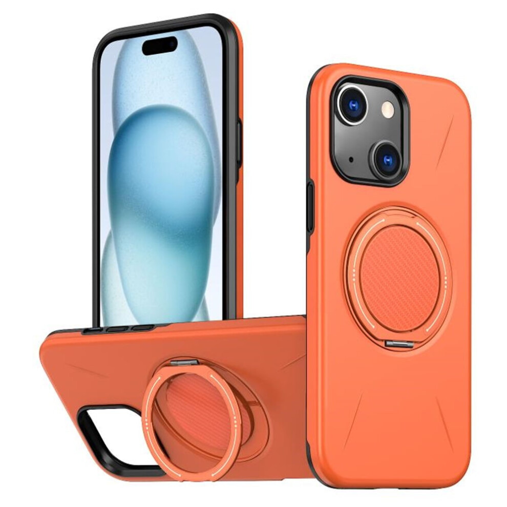 Ultra Slim Iphone 15 Hybrid Tpu+Pc Case With Metal Rotating Holder, Magsafe Compatible, Military Shockproof, Orange 9152228516144