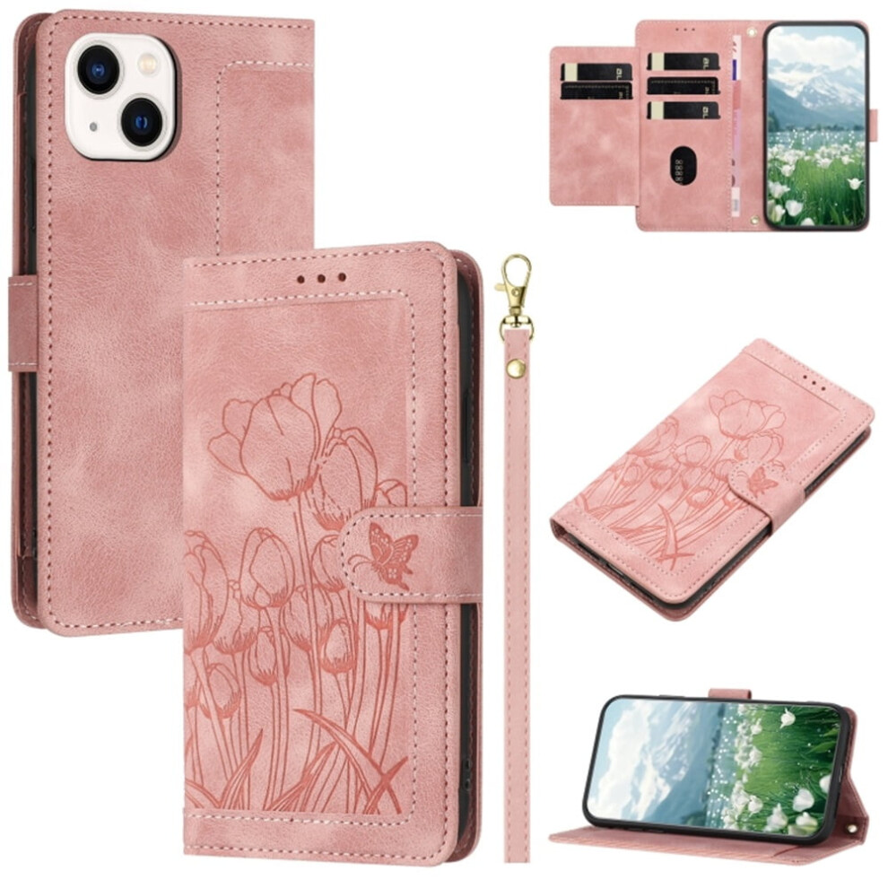 Tulip-Embossed Leather Flip Wallet Case For Iphone 15 Plus 9165521134854