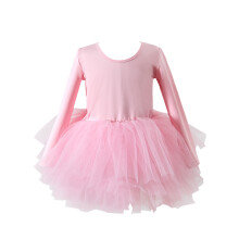 Girls Dance Dress Performance Tutu Skirt Long Sleeve Round Neck Chiffon Ballet Outfit For Ages 3 10 Spring Summer Recital