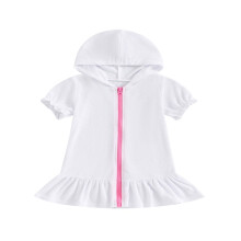 Mädchen Regenbogenmuster Badeanzug-Überwurf-Hoodie-Kleid Größe 1-8T