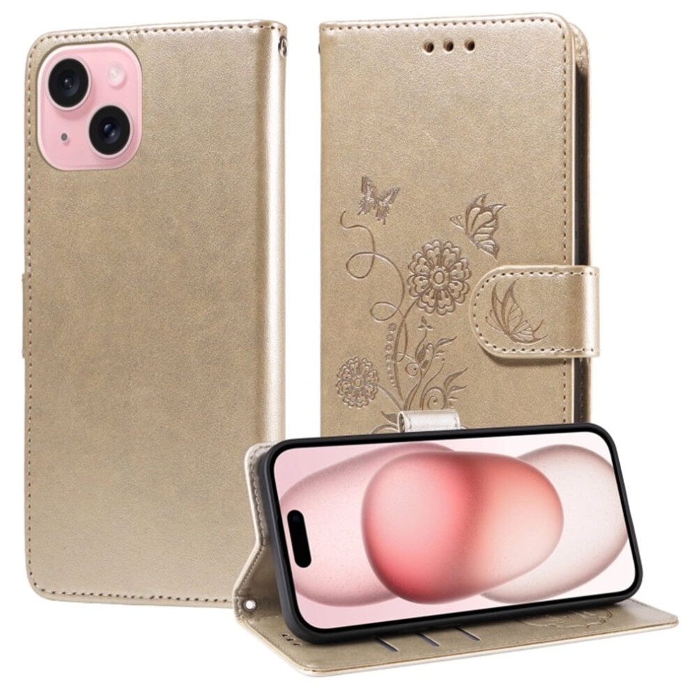 Butterfly Flower Leather Phone Case For Iphone 15 Plus With 9165521134656