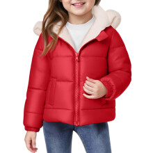 Kids Hooded Puffer Jacket with Zipper Closure and Fleece Lined Interior for Boys and Girls Winter Outerwear Coat Style #C055 Red 110