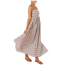 Gestreiftes, gerafftes Maxikleid mit Spaghettiträgern und Cut-outs, Khaki, Größe M