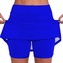 Damen-Skorts, modische, hochtaillierte Röcke mit Blumenmuster, integrierte Shorts, Sommer-Sportrock zum Laufen, Fitnessstudio und Yoga, Blau, XXL