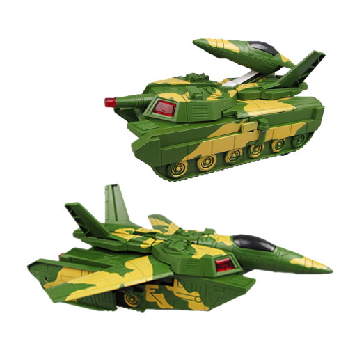 Brinquedo de avião tanque elétrico deformável verde, 1 unidade, 8,5 x 3,9 polegadas.