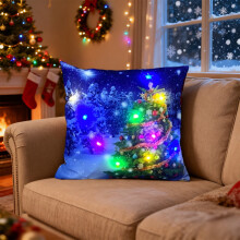 Coussin lumineux de Noël, décoration de fêtes, double mode LED, 45 x 45 cm, housse en polyester imprimée, cadeau idéal pour un canapé ou un