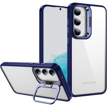 Kompatibilní s průhledným krytem Samsung Galaxy S24Plus se skrytým stojánkem, tenký průsvitný nárazuvzdorný kryt TPU, modrý