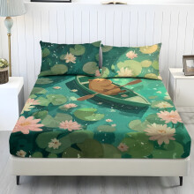Bettwäsche-Set für Einzelbetten, 3-teilig, weiche Bettwäsche mit 25 cm hohem Spannbettlaken und 2 Kissenbezügen – Capybara-Lotusblumen-Design