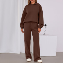 Set casual din 2 piese pentru femei, hanorac și pantaloni largi, maro