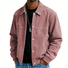 Men's Casual Long-Sleeve Button Jacket Pink XXL