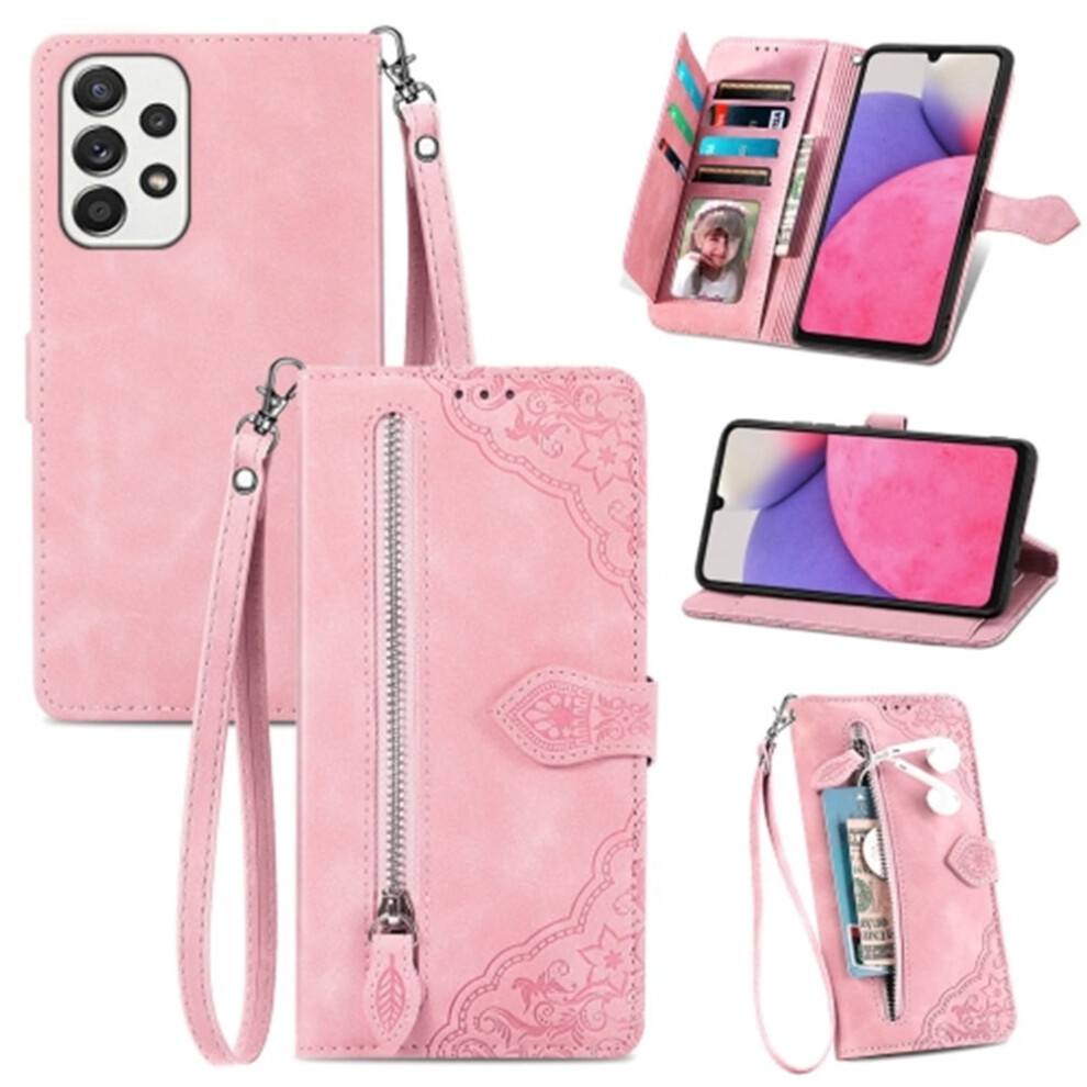 Compatible With Samsung Galaxy A33 5G 6.4" Pu Leather Magnetic Flip Wallet Case With Lanyard, Wristlet & Zipper Card Holder 9165521626908