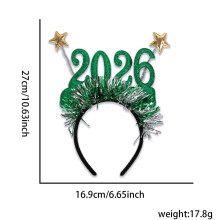 2026 New Year's Eve Party Headband – Festive Star & Tinsel Hairband, Green, 1pc