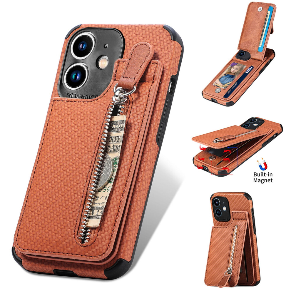 Leather Wallet Case With Zipper & Card Slot For Compatible With Iphone 11 (6.1") Brown 9165521626984