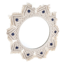 Evil Eye Wall Art Hanging Mirror With Cotton Rope Woven Decor