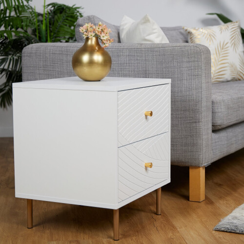 Bedside Cabinet with 2 Drawers, White 1