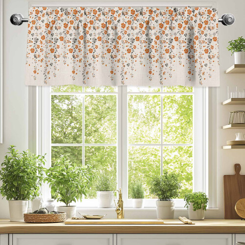 Flower Orange Valance Cotton Linen 42x18in 1 Panel 1
