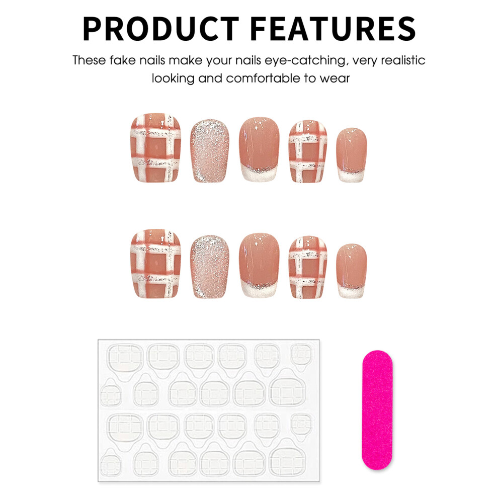 Bright-Home (M) Nude Pink Short Fake Nails With French Tip With Zero Pressure On The Nail Bed Design For Girlfriend Wife Women And Girl