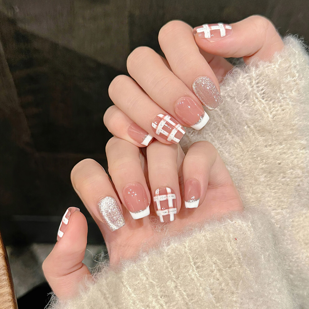Bright-Home (Xs) Nude Pink Short Fake Nails With French Tip With Zero Pressure On The Nail Bed Design For Girlfriend Wife Women And Girl