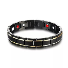 Gepolijste en satijnen magnetische armband voor heren, roestvrij staal, vouwsluiting, elektrisch element, verstelbare lengte, magnetische therapie,