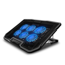 Laptop-Ständer mit faltbarer Kühlmatte, 6 leistungsstarken Lüftern, blauer Umgebungsbeleuchtung, ergonomischer Höhenverstellung und rutschfester