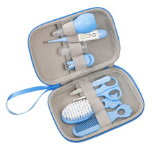 Luxe babyverzorgingsset, zachte borstel en kam met fijne nagelvijl, neusaspirator van medische siliconen met antisliphandvat.