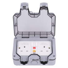 Buitenstopcontactdoos IP66 waterdicht stopcontact met dubbele stekker, wandmontage, afdekking en schakelaar voor terras of zwembad