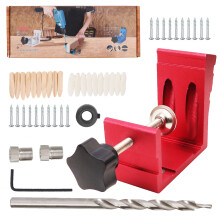 Bohrschablonen-Set für Taschenbohrungen in Holzbearbeitungsmaschinen, inklusive hochfester Stufenbohrer und einstellbarer Bohrdicke.