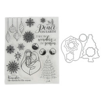 DIY Christmas Crafts Stamps, Reusable Transparent Clear Stamps Set For Greeting Cards Scrapbooking Projects Including Metal Cutting Dies And