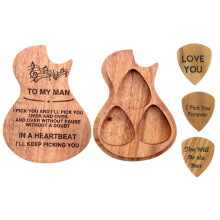 Smooth Painted Guitar Pick Box Engraved With Wishes Designed With Grooves Includes Wooden Picks for All Guitarists