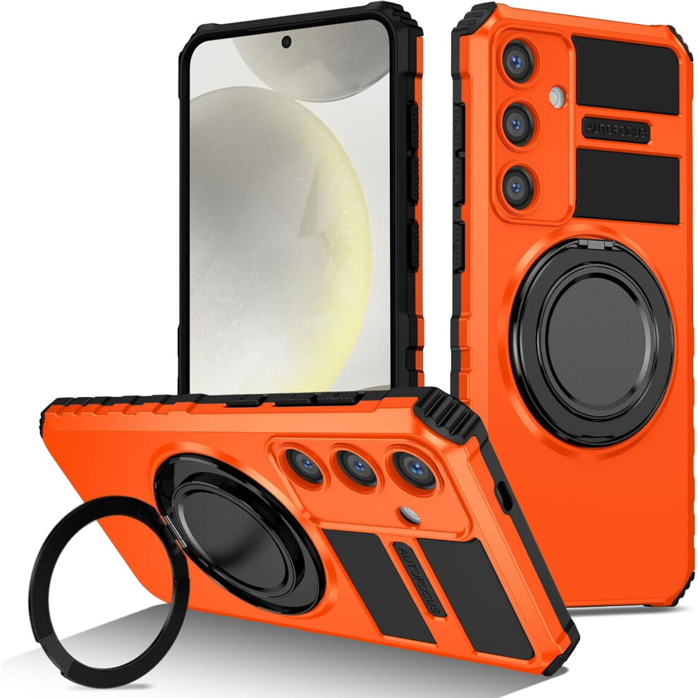 Military-Grade Phone Case For Galaxy S24 Fe: 360 Rotatable Magnetic Kickstand, Drop & Shock Protection – Compatible With Samsung Galaxy S24 Orange 9181073437298