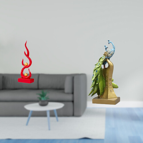 Sculpture abstraite de paon de feu en résine (2 pièces) 1