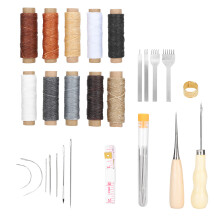 Sewing Awl Included Leather Sewing Kit, DIY Hand Stitching Kit with Waxed Thread Hand Sewing Needles and Upholstery Repair Tools for Leather Canvas