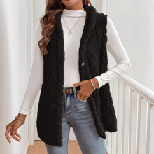 Women's Quilted Long Puffer Vest Jacket, Sleeveless Winter Down Coat, Lightweight Warm Gilet, Compatible with B#023_Black S