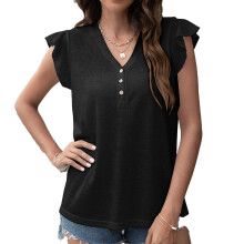 Elegante Bluse mit V-Ausschnitt und Rüschenärmeln für Damen, lässiges Sommer-Tunika-Top, dehnbar, leicht und bequem, für Alltag und Beruf
