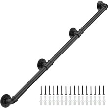 10FT Industrial Wall-Mount Stair Railing, φ1.3" Black Pipe Handrail for Indoor/Outdoor Steps, Porch & Deck – Compatible with Standard Stair Systems
