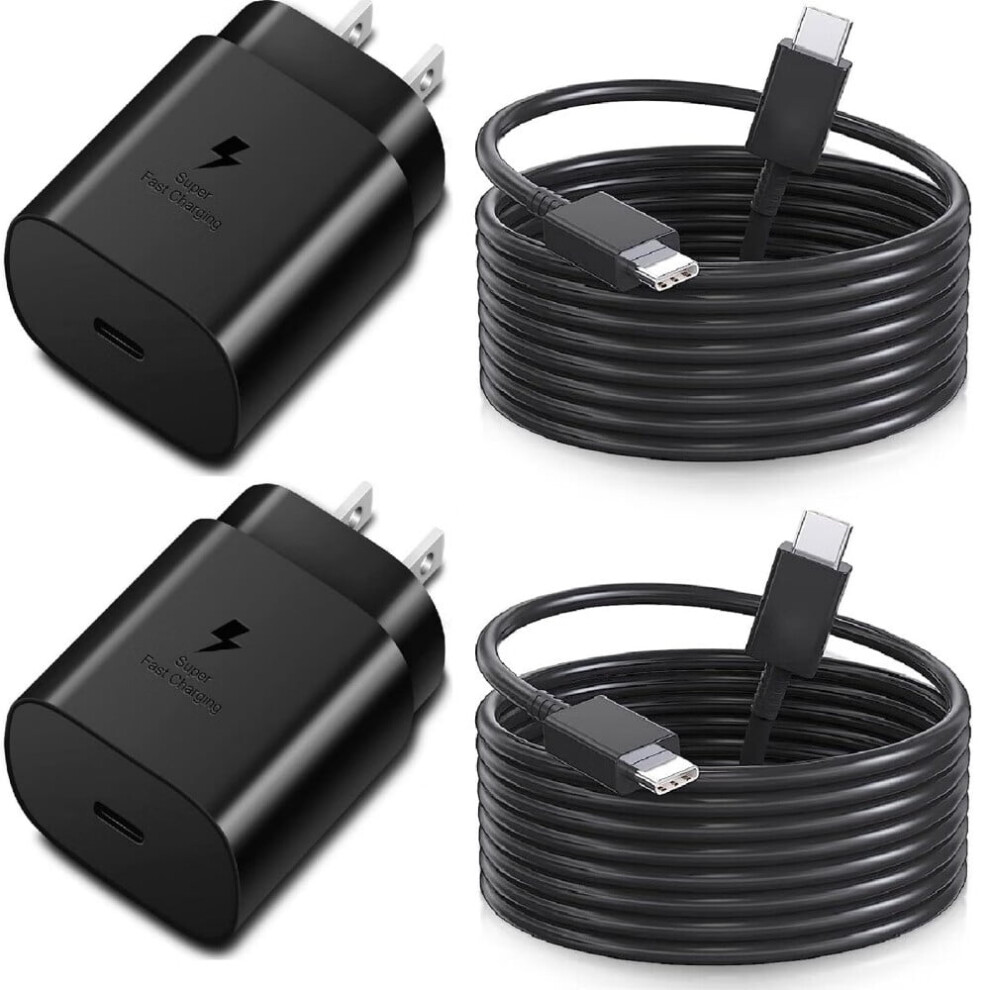 Compatible With Samsung Fast Charger 2-Pack 25W Usb-C Charger + Usb-C To C Cable For Galaxy S23/S22/S21/S20/Note/Z Fold/Flip/Tab/A54/A53 9181073436093