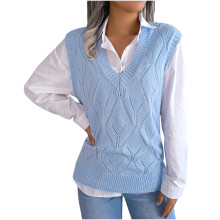 Women's Oversized V-Neck Sleeveless Solid Sweater Vest