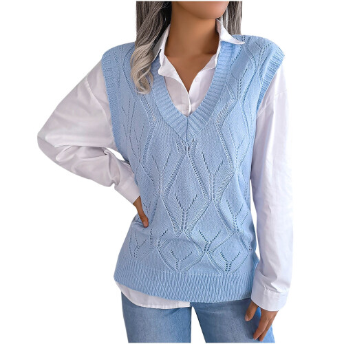 Women's Oversized V-Neck Sleeveless Solid Sweater Vest