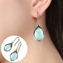 1 Pair Women Earrings Water Drop Shape Faux Crystal Transparent High-end Drop Earrings for Gift Yellow