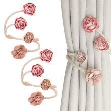 Artificial Rose Flower Curtain Ties, Elegant Decorative Window Ties for Living Room & Bedroom – Pink, Compatible with Standard Curtains