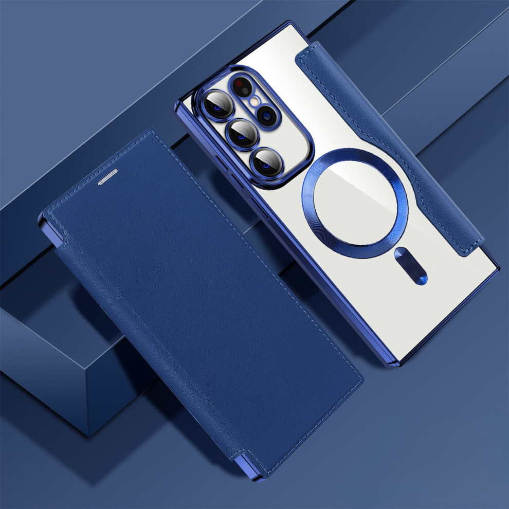 S25 Ultra Leather Magnetic Flip Case W/ Camera Film, Rugged Shockproof, Wireless Charging Compatible 9193271822554