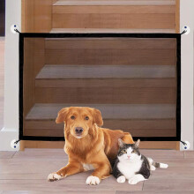 Magic Pet Gate, 28" H x 43" W Safety Doggie Gate for Indoors/Outdoor, Cat Gate for Stairs/Doorway, Stretchy Dog Door Fences with Hooks, Black