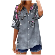 Camisetas de mujer de tallas grandes, manga corta, cuello en V, tops deportivos, blusas holgadas, camisetas informales de verano con estampado floral
