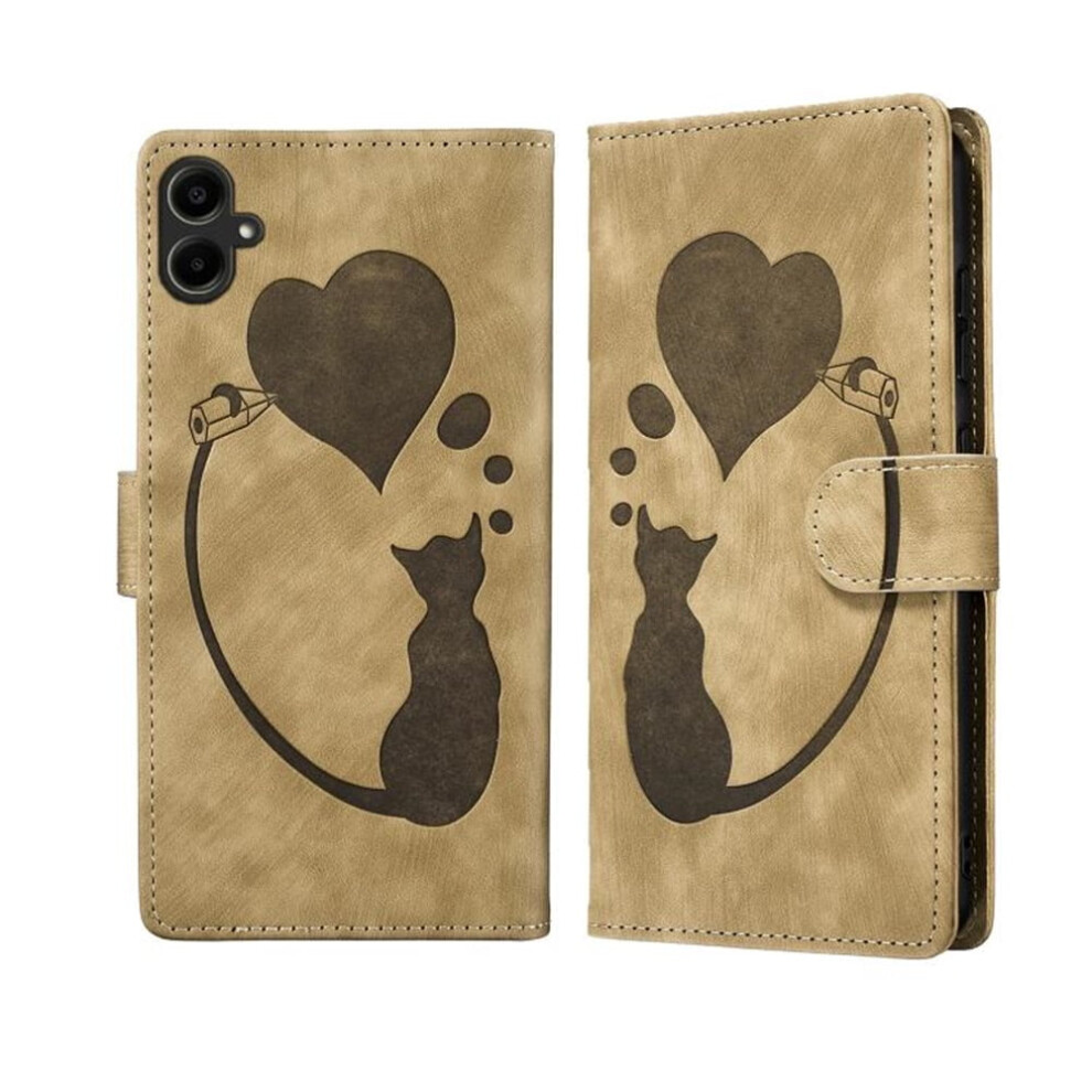 Pu Leather Flip Wallet Case With Magnetic Closure, Card Slots & Embossed Cat Pattern For Samsung Galaxy A07 4G / A06 4G 6.7" Brown 9193271824312