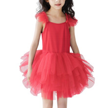 Girls Ballet Leotards Sleevesless Mesh Dance Dress Tutu Ballerina Costume for Kids Red 5-6 Years