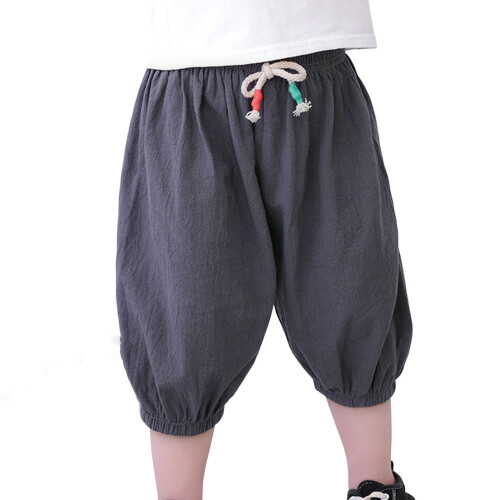 Short en coton à taille élastique pour petits garçons, gris, 8-9 ans