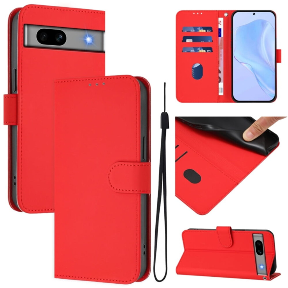 Wallet Case Compatible With Google Pixel 7A Â Pu Leather Magnetic Flip Folio, 3-Card Slot & Wrist Strap, Red 9558633034851