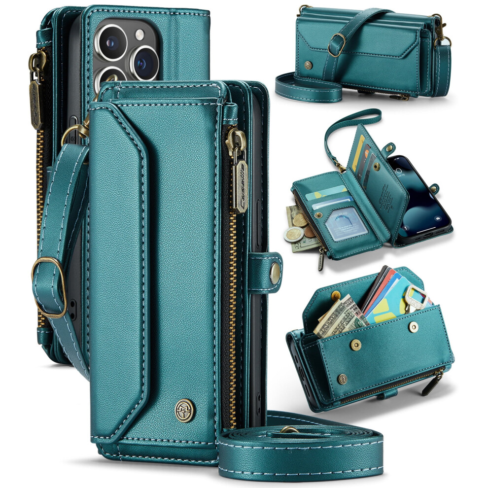 Caseme Leather Wallet Case For Compatible With Iphone 13 Pro 6.1-Inch Â Rfid Blocking, 7-Card Holder, Zipper Bills Slot, Magnetic Wrist Strap 9558633035285